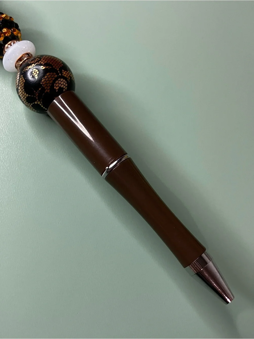 Libra Zodiac Medallion Brown Handmade Beaded Pen